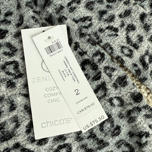 NWT Chico's Zenergy Soft Cotton Essentials Animal Print Grey/Black Tunic 2/XL - Picture 6 of 7